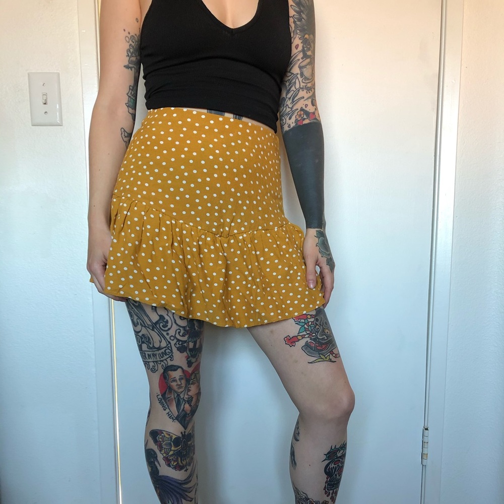 Zara Mustard Yellow White Polkadot Skort